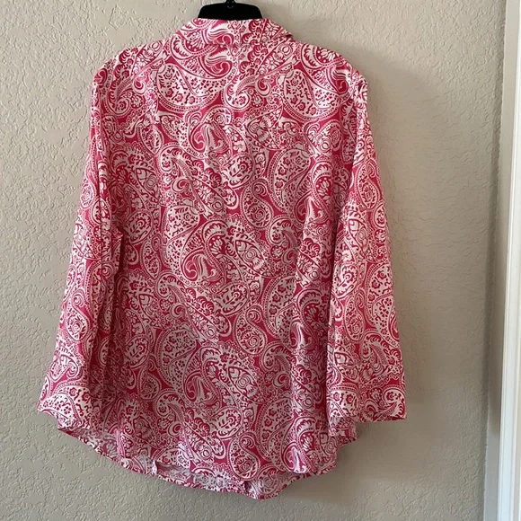 Talbots Paisley Pink/White Women’s ButtonDown Long Sleeve Blouse Sz 20W Like New - Picture 5 of 7